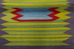 Full view of New Kilim Sofre rug from Turkey, 98 × 90 cm in Multi Color tones