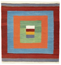 Full view of New Kilim Sofre rug from Turkey, 104 × 96 cm in Multi Color tones