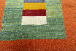 Backside of handmade New Kilim Sofre rug showing knot structure and weave density