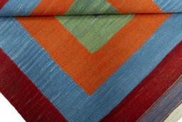 Full view of New Kilim Sofre rug from Turkey, 104 × 96 cm in Multi Color tones