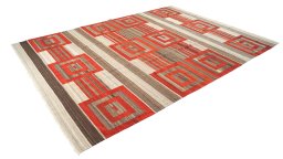 Corner detail of New Modern Design rug showing border pattern and Wool pile