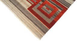 Backside of handmade New Modern Design rug showing knot structure and weave density