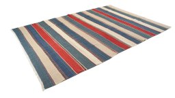 Corner detail of 1980s Modern Design rug showing border pattern and Wool pile