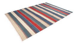 Close-up detail of 1980s Modern Design rug from Iran / Persia showing Wool weave