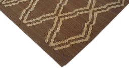 Backside of handmade New Modern Design rug showing knot structure and weave density