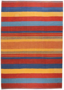 Full view of New Modern Design rug from Iran / Persia, 356 × 249 cm in Multi Color tones