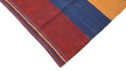 Backside of handmade New Modern Design rug showing knot structure and weave density