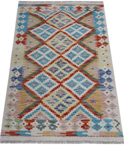 Full view of New Modern Design rug from Pakistan, 122 × 80 cm in Multi Color tones