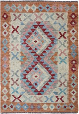 Full view of New Modern Design rug from Pakistan, 123 × 85 cm in Multi Color tones