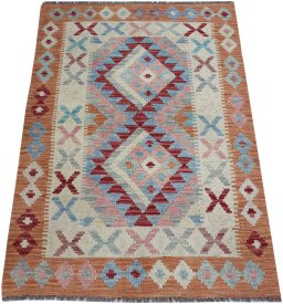 Full view of New Modern Design rug from Pakistan, 123 × 85 cm in Multi Color tones