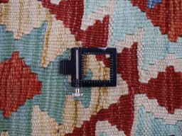 Corner detail of New Modern Design rug showing border pattern and Wool pile