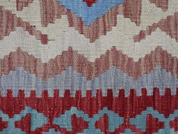 Backside of handmade New Modern Design rug showing knot structure and weave density