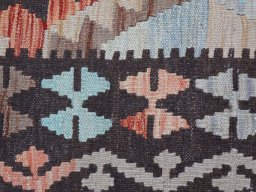 Backside of handmade New Modern Design rug showing knot structure and weave density