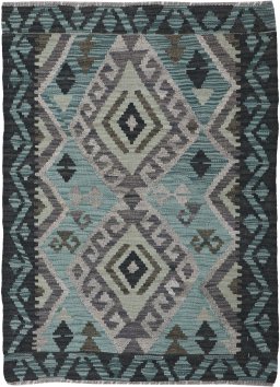 Full view of New Modern Design rug from Pakistan, 113 × 83 cm in Multi Color tones