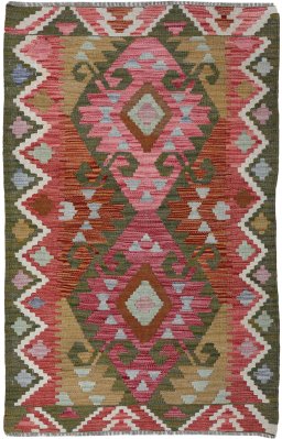 Full view of New Modern Design rug from Pakistan, 131 × 76 cm in Multi Color tones