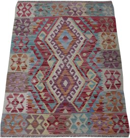 Full view of New Modern Design rug from Pakistan, 103 × 82 cm in Multi Color tones