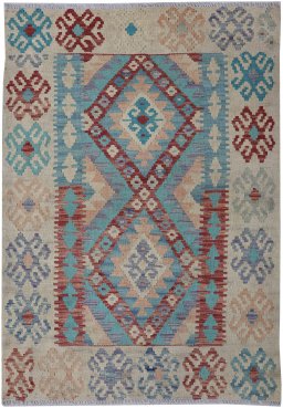 Full view of New Modern Design rug from Pakistan, 121 × 87 cm in Multi Color tones