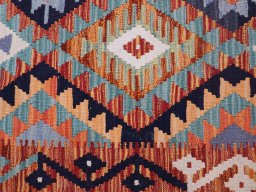 Backside of handmade New Modern Design rug showing knot structure and weave density
