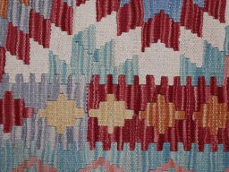 Backside of handmade New Modern Design rug showing knot structure and weave density