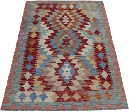 Full view of New Modern Design rug from Pakistan, 133 × 98 cm in Multi Color tones