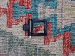 Corner detail of New Modern Design rug showing border pattern and Wool pile