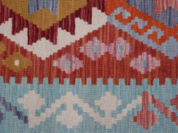 Backside of handmade New Modern Design rug showing knot structure and weave density