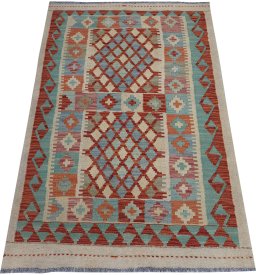 Full view of New Modern Design rug from Pakistan, 135 × 91 cm in Multi Color tones