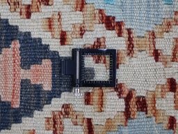 Corner detail of New Modern Design rug showing border pattern and Wool pile