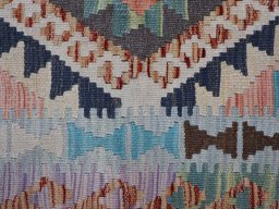 Backside of handmade New Modern Design rug showing knot structure and weave density