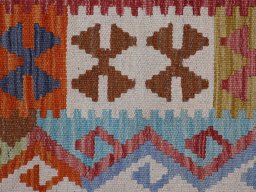 Backside of handmade New Modern Design rug showing knot structure and weave density
