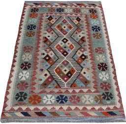 Full view of New Modern Design rug from Pakistan, 147 × 103 cm in Multi Color tones
