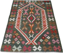 Full view of New Modern Design rug from Pakistan, 145 × 105 cm in Multi Color tones