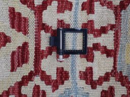Corner detail of New Modern Design rug showing border pattern and Wool pile
