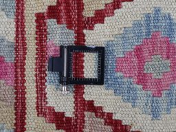 Corner detail of New Modern Design rug showing border pattern and Wool pile