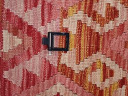 Corner detail of New Modern Design rug showing border pattern and Wool pile