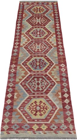 Full view of New Modern Design rug from Pakistan, 197 × 61 cm in Multi Color tones