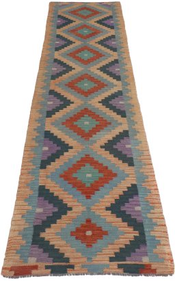 Full view of New Modern Design rug from Pakistan, 290 × 77 cm in Multi Color tones