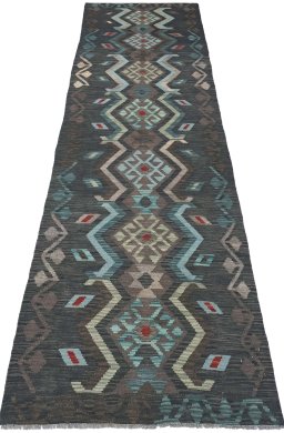 Full view of New Modern Design rug from Pakistan, 291 × 84 cm in Multi Color tones