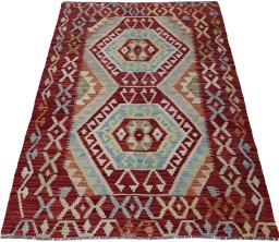 Full view of New Modern Design rug from Pakistan, 141 × 105 cm in Multi Color tones