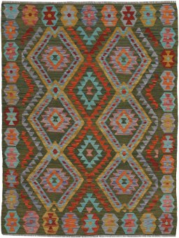 Full view of New Modern Design rug from Pakistan, 169 × 127 cm in Multi Color tones