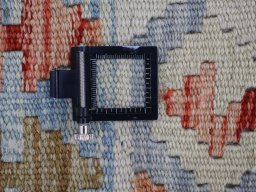 Corner detail of New Modern Design rug showing border pattern and Wool pile