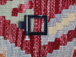 Corner detail of New Modern Design rug showing border pattern and Wool pile