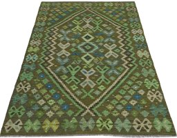 Full view of New Modern Design rug from Pakistan, 179 × 126 cm in Multi Color tones