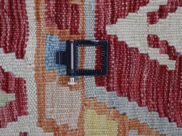 Corner detail of New Modern Design rug showing border pattern and Wool pile