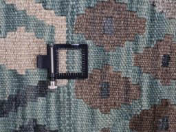 Corner detail of New Modern Design rug showing border pattern and Wool pile