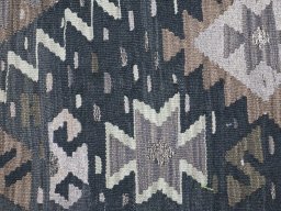 Backside of handmade New Modern Design rug showing knot structure and weave density