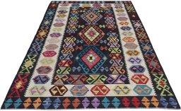 Full view of New Modern Design rug from Pakistan, 239 × 176 cm in Multi Color tones