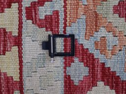 Corner detail of New Modern Design rug showing border pattern and Wool pile