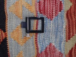 Corner detail of New Modern Design rug showing border pattern and Wool pile