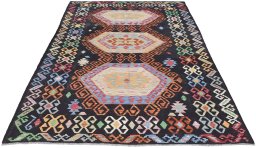 Full view of New Modern Design rug from Pakistan, 242 × 175 cm in Multi Color tones